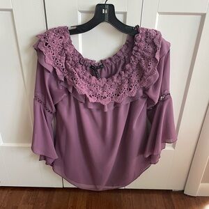 White House Black Market Mauve Lace Ruffle Blouse